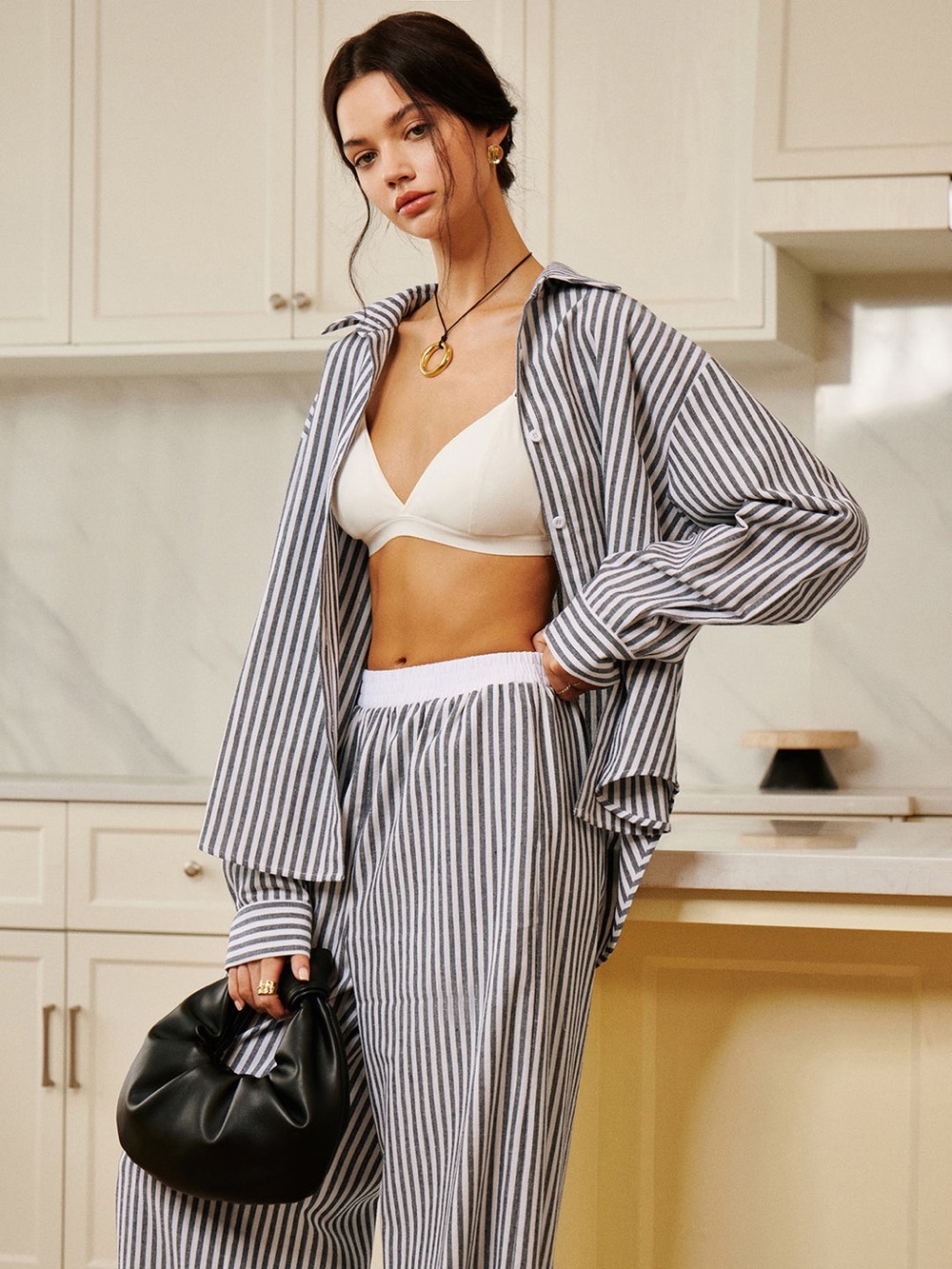 *NWT* Cotton and Linen Pinstripe Loose Shirt - Picture 5 of 9